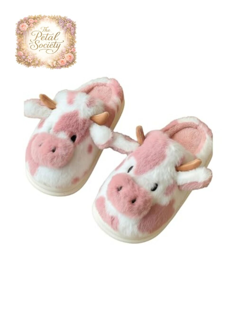 Fluffy Plush Cow Slippers Comfortable Slip-On House Shoes